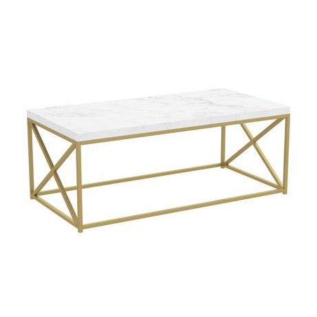 Brass Plated Stainless Square Base X Patterned White Color Outdoor Rectangle Marble Table brs4729
