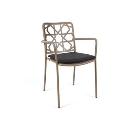 Gepolsterter Outdoor-Stuhl aus Metall mit goldfarbener Metallrückseite mtd8355