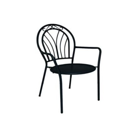 Black Oval Outdoor Metal Chair With Wire Detailed Arms mtd8359