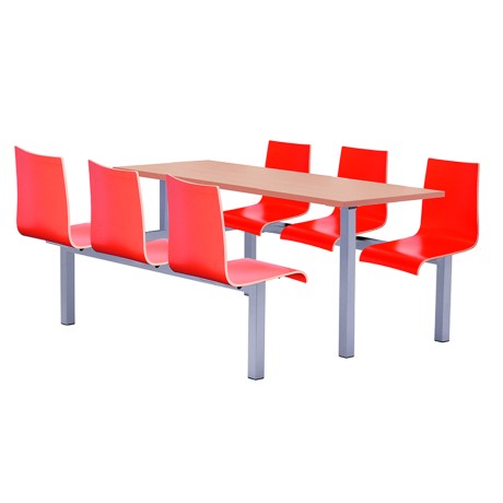 Red Color Six Seats Metal Cafe Restaurant Group Seating Benches bmk6337