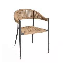 Външен метален стол, плетен със слама и въже  mtd8216