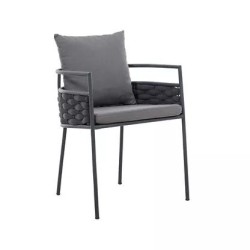 Tragbarer, gepolsterter Outdoor-Metallstuhl aus dickem Korbgeflecht mtd8217