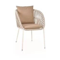 krem iplə hörülmüş qəhvəyi yastıqlı açıq metal kreslo  mtd8224