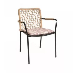 Gepolsterter Outdoor-Stuhl aus Metall mit geflochtener Rückenlehne aus Seil  mtd8234