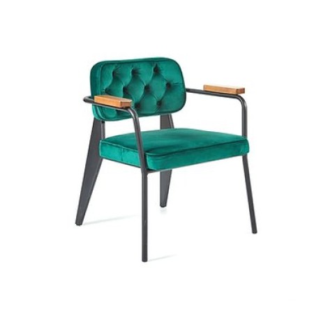 Fixed Cushioned Green Indoor Metal Chair  7436