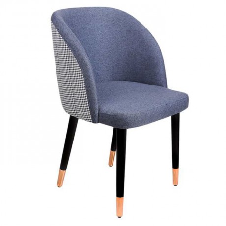 Blue Leg Look Blue Fabric Upholstered Checkered Back Fabric Black Ring Retro Leg Polyurethane Chair