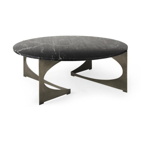 Black Color Outdoor Marble Top Table With Brass Plated Stainless V Legs brs3698