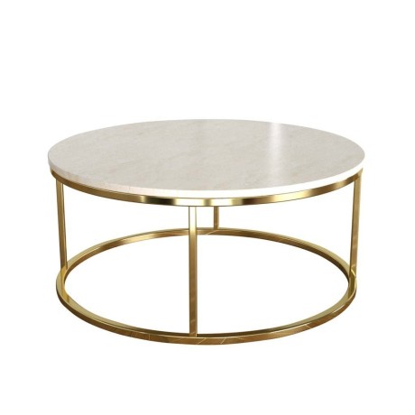 White Color Outdoor Marble Table With Brass Plated Stainless Round Leg brs3699