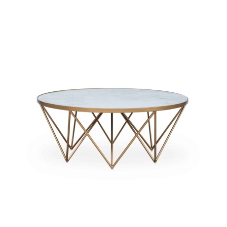 White Color Outdoor Marble Table With Brass Plated Stainless Triangle Legs brs3700