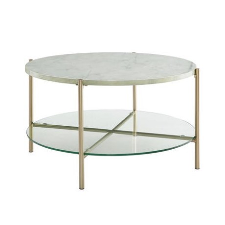 White Color Outdoor Marble Table With Brass Coated Stainless Glass Shelf brs3701