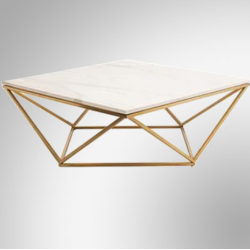 Tavolinë mermeri në natyrë të jashtme të këmbëve katrore të veshura me tunxh me model trekëndëshi me model të bardhë Tavolinë mermeri në natyrë të jashtme të këmbëve katrore të veshura me tunxh me model trekëndëshi me model të bardhë