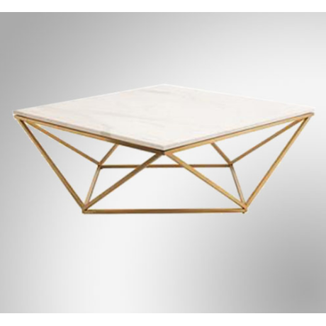 Brass Plated Stainless Square Legs Triangle Patterned White Color Outdoor Marble Table brs3702
