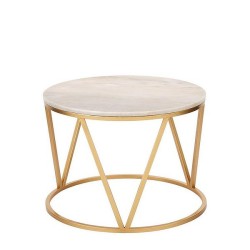 Tavolinë mermeri e jashtme e jashtme me këmbë të rrumbullakët V e veshur me tunxh me model të bardhë me model brs3705 Tavolinë mermeri e jashtme e jashtme me këmbë të rrumbullakët V e veshur me tunxh me model të bardhë me model brs3705