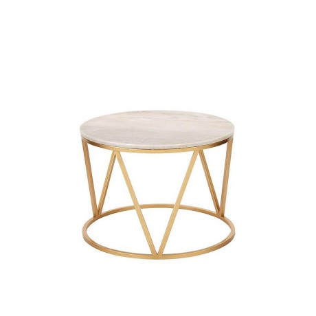 Brass Plated Stainless Round Leg V Patterned White Color Outdoor Marble Table brs3705