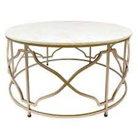 Brass Plated Stainless Round Leg X Patterned White Color Outdoor Marble Table brs3706
