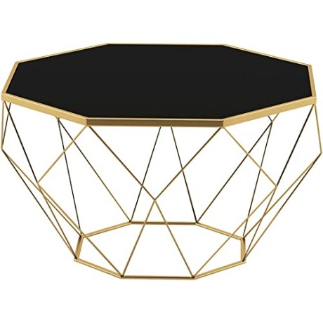 Brass Plated Stainless Octagonal Base Diamond Pattern Black Color Outdoor Marble Table brs3707