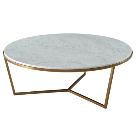 White Colored Outdoor Marble Table With Brass Plated Stainless Y Leg brs3710