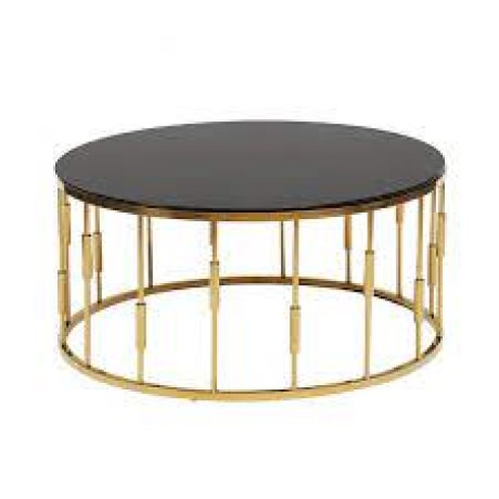 Brass Plated Stainless Round Leg Plain Patterned Black Color Outdoor Marble Table brs3712