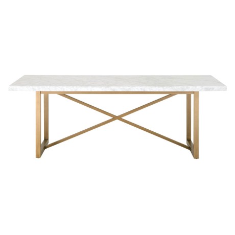 Brass Plated Stainless Square Leg X Patterned White Color Outdoor Rectangle Marble Table brs4725