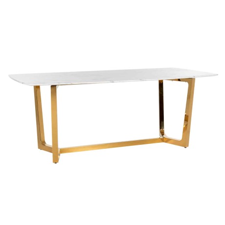 White Color Outdoor Rectangular Marble Table With Brass Plated Stainless Y Leg brs4726