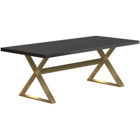 Прямоугольный мраморный стол черного цвета на открытом воздухе с крестовым основанием из нержавеющей стали с латунным покрытием brs4727
