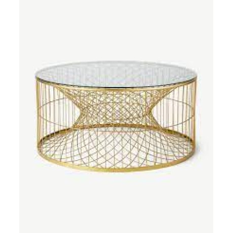 Brass Plated Stainless Inside Patterned Circular Base Glass Outdoor Wire Table prs9699