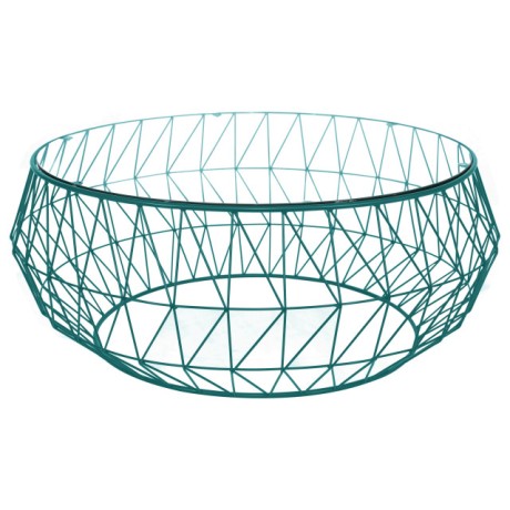 Brass Plated Stainless Green Color Round Glass Outdoor Wire Table prs9702