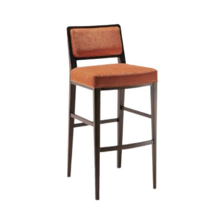 Modern Wooden Bar Chair with Orange Fabric