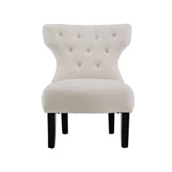 Chaise moderne rembourrée en cuir blanc avec boutons