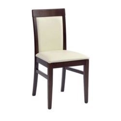 Тъмно дървено боядисан стол с бяла тапицерия Тъмно дървено боядисан стол с бяла тапицерия