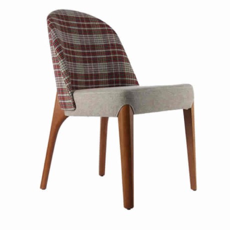 Plaid Fabric Wooden Modern Chair