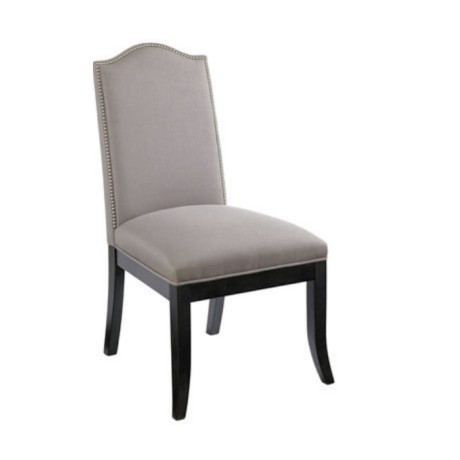 Lounge chair with black legs and gray fabric upholstery