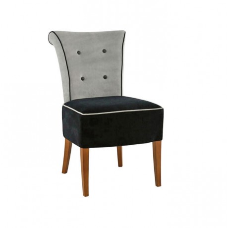 Gri-Siyah Kumaş Döşemeli Düğmeli Ahşap Modern Sandalye