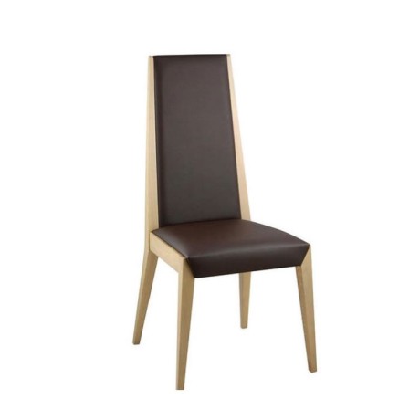 Brown Leather Wooden Natural Wood Painted Modern Chair