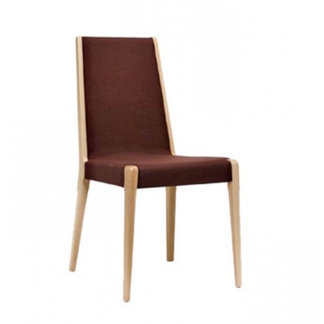 Natural Wooden Modern Armchair with Brown Fabric
