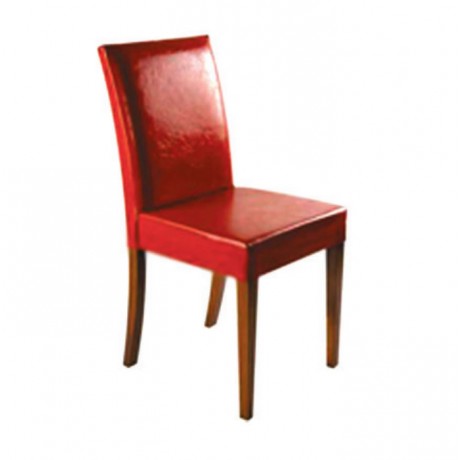 Kırmızı Deri Döşemeli Ahşap Modern Sandalye