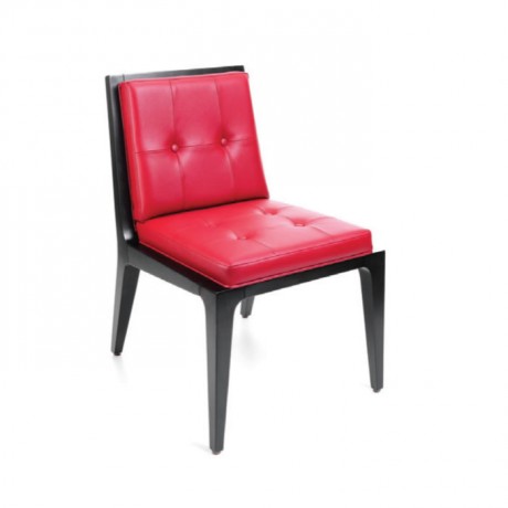 Modern black painted chair with red leather upholstery