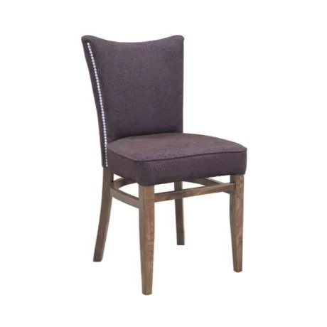 Chaise de restaurant en bois rembourrée en tissu violet