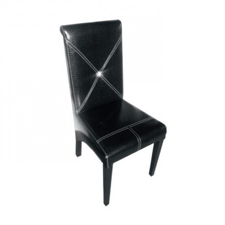 Siyah Deri Dikişli Modern Sandalye