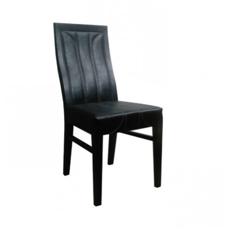Black Leather Stitch Wenge Painted Wooden Chair