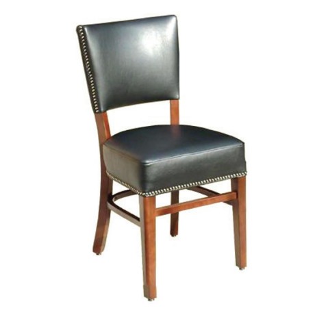 Black Leather Upholstered Wooden Restaurant Chair