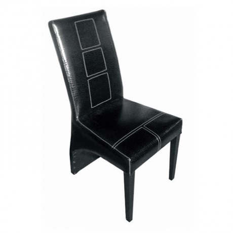 Restaurant chair without armrests with black leather upholstery