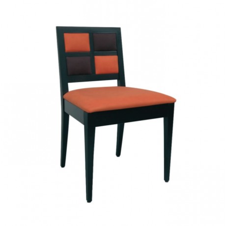 Cafe chair with orange and black leather upholstery