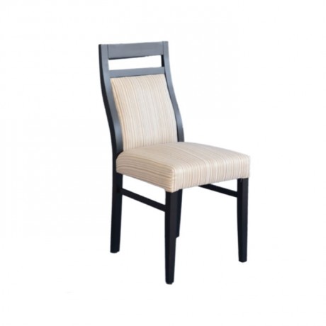 Painted wenge restaurant chair with striped fabric upholstery