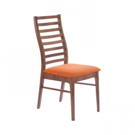 Cafe chair with horizontal stick and orange fabric upholstery