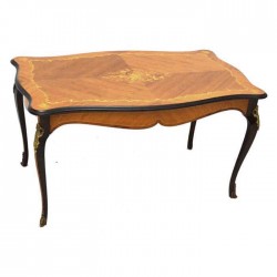 Marquetry Rectangular Wood Rustic Table
