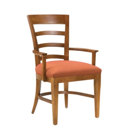 Wooden Arm Opened Antique Painted Restaurant Armchair