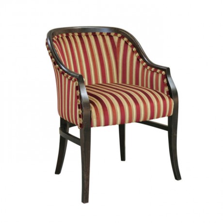 Striped Fabric Arm Wood Chair