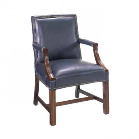 Brown Leather Wooden Tumbled Arm Chair