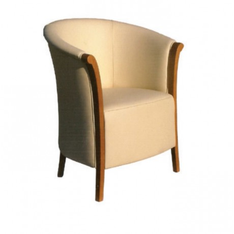 Cream Leather Wooden Arm Chair